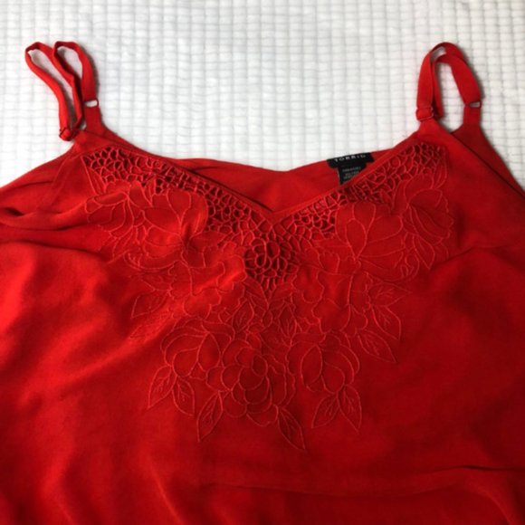 Torrid Embroidered Chiffon Swing Cami Red Blouse 2 - Picture 4 of 5